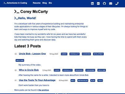 Screenshot of https://coreydmccarty.dev/