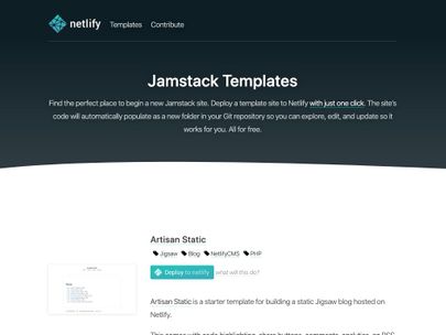 Screenshot of https://templates.netlify.com/