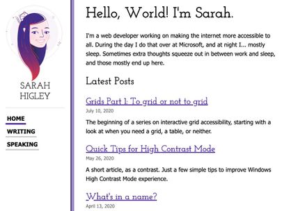 Screenshot of https://sarahmhigley.com/